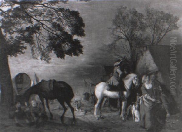 Ruiters En Andere Figuren Bij Een Herberg Oil Painting by Ludolf de Jongh