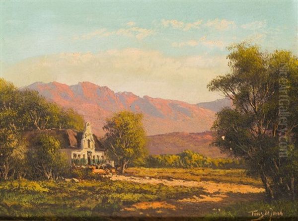 Landscape With Cape Dutch House Oil Painting by Tinus de Jongh