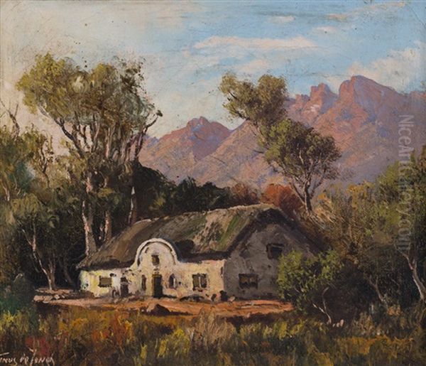 Farmouse In Mountainscape Oil Painting by Tinus de Jongh