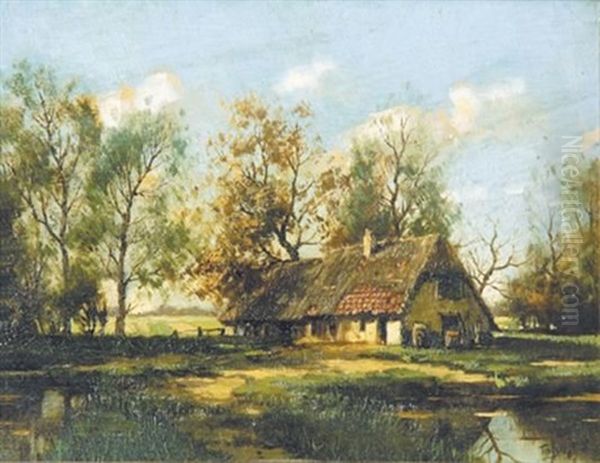 A Dutch Farmhouse Oil Painting by Tinus de Jongh