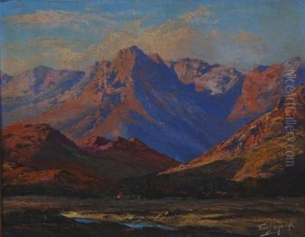 Farmstead In The Mountains Oil Painting by Tinus de Jongh