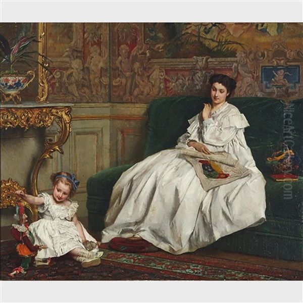 Playtime Oil Painting by Gustave Leonhard de Jonghe