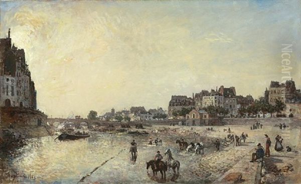 A Wooded Hilly Landscape With A Shepherd-family And Flock   Resting By A Pond Oil Painting by Johan Barthold Jongkind