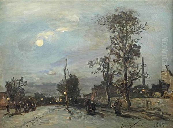Rue Au Clair De Lune, Paris Oil Painting by Johan Barthold Jongkind