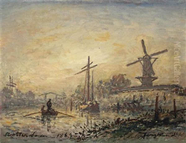 Le Matin Sur La Riviere, Rotterdam Oil Painting by Johan Barthold Jongkind