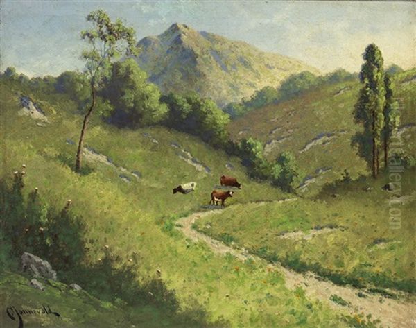 Cows Grazing Along A Path Oil Painting by Carl Henrik Jonnevold