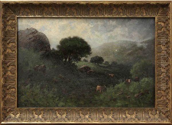 Lanscapes With Cows Oil Painting by Carl Henrik Jonnevold