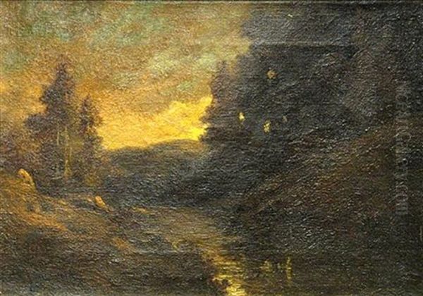 Sunset River Oil Painting by Carl Henrik Jonnevold