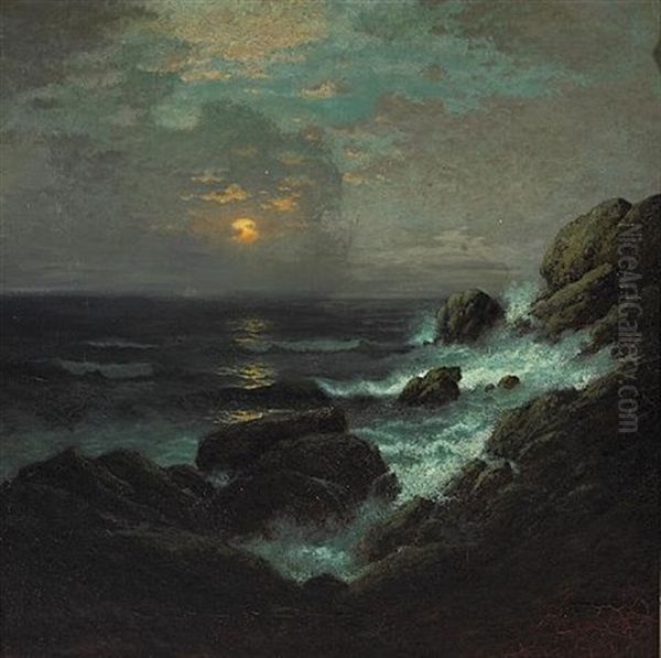 Crashing Waves At Sunset Oil Painting by Carl Henrik Jonnevold