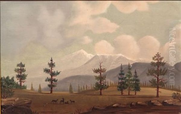 Deer Grazing In A Mountain Valley Oil Painting by Carl Henrik Jonnevold