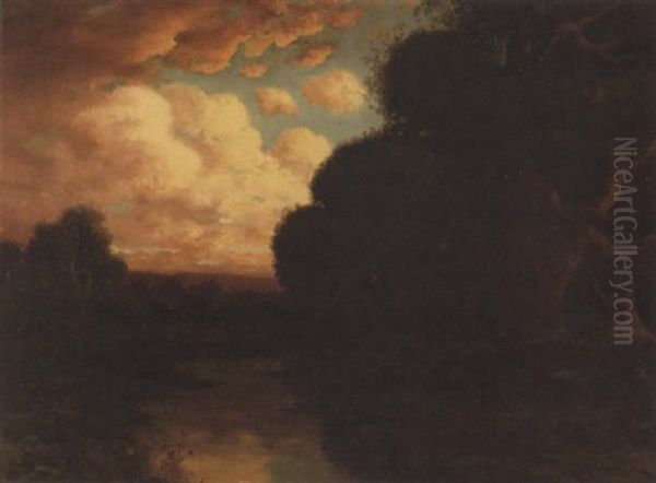 A Wooded Pond On A Cloudy Day Oil Painting by Carl Henrik Jonnevold