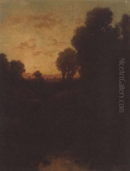 A Wooded Landscape At Dusk Oil Painting by Carl Henrik Jonnevold
