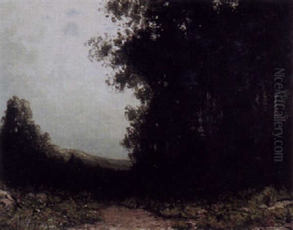 Darkness Falling On A Wooded Path Oil Painting by Carl Henrik Jonnevold
