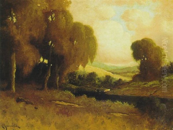 River Landscape With Cattle Oil Painting by Carl Henrik Jonnevold