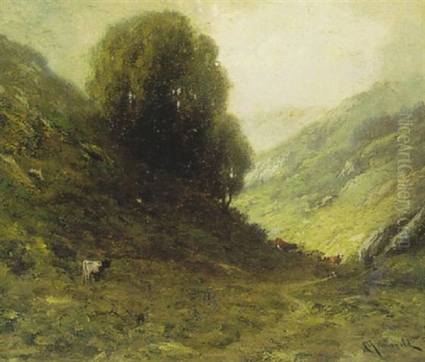 Cows In A Valley Oil Painting by Carl Henrik Jonnevold