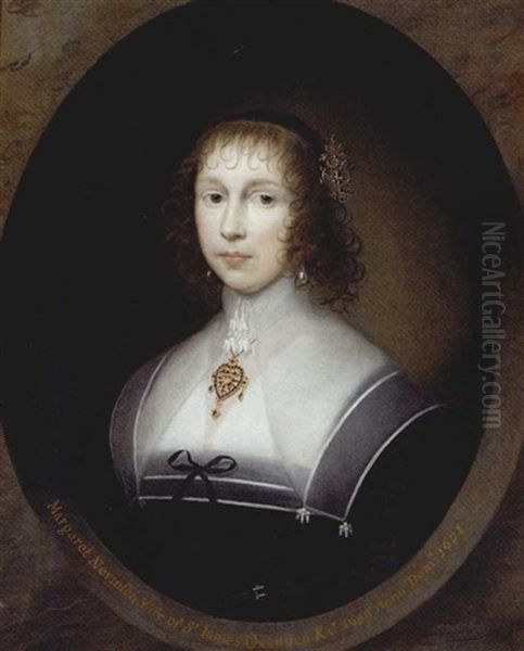Portrait Of Margaret Nevinson In A Black Dress With A White Collar Oil Painting by Cornelis Jonson Van Ceulen