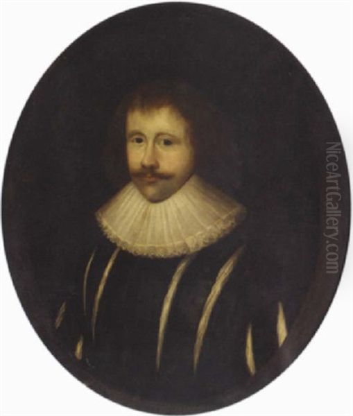 Portrait Of William Domville Of Lymme Hall, Cheshire, In A Slashed Black Coat And White Ruff Oil Painting by Cornelis Jonson Van Ceulen