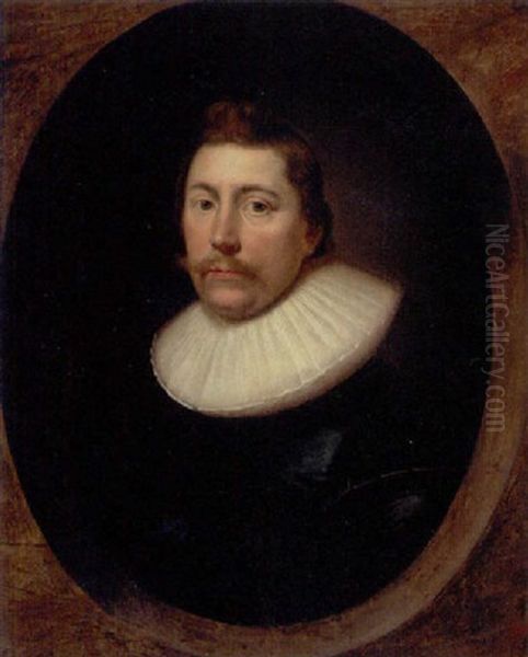 Portrait Of A Gentleman In A Black Silk Doublet And White Ruff Oil Painting by Cornelis Jonson Van Ceulen