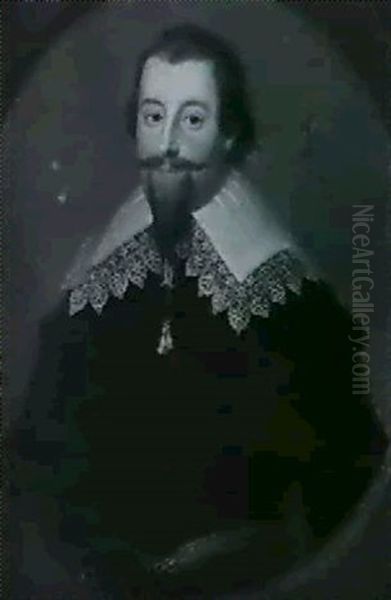 Portrait Of A Bearded Man, Half Length, In Black Dress      And Lace Colar Oil Painting by Cornelis Jonson Van Ceulen