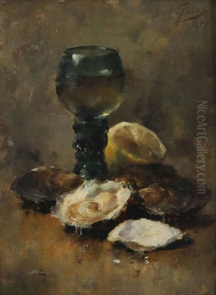 Nature Morte Aux Huitres Et Verre Oil Painting by Eugene Joors