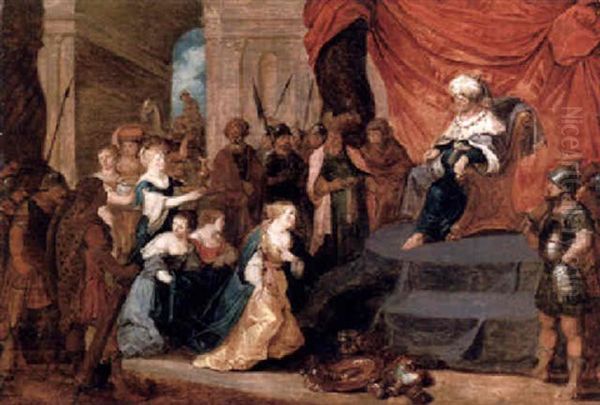 Die Konigin Von Saba Mit Ihrem Gefolge Vor Konig Salomon Oil Painting by Hans Jordaens III