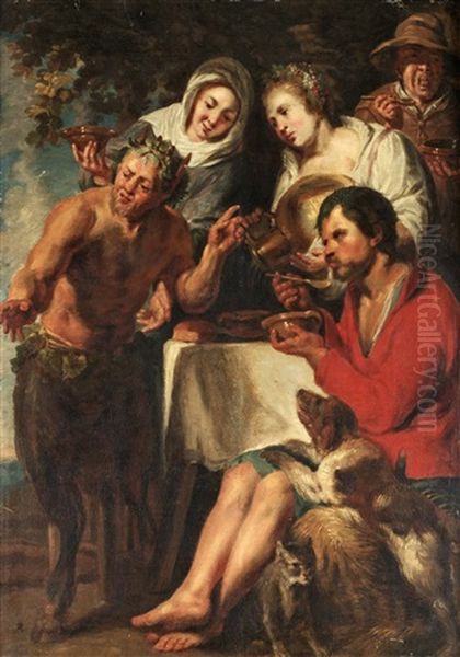 Satyr I Bondefamilj Oil Painting by Jacob Jordaens