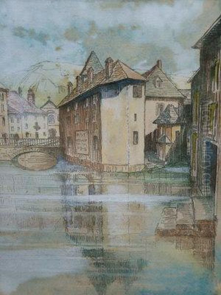 View Of A Flooded European Town Oil Painting by H. Francis Bate