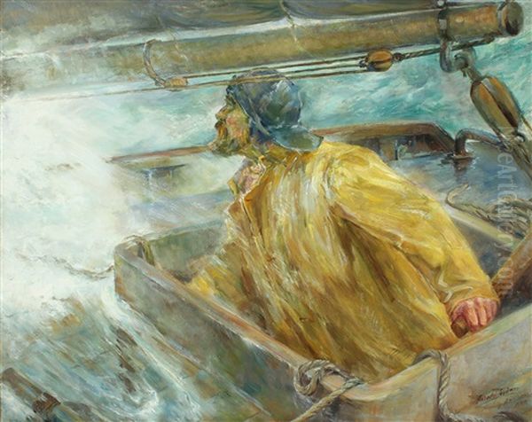 Fisher In Stormy Weather Oil Painting by Harald Jordan