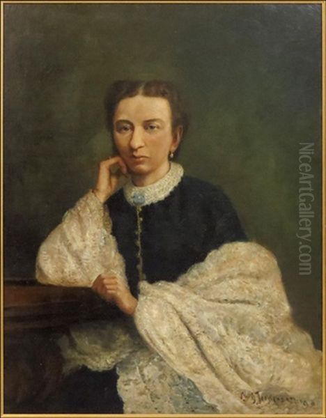 Portrait Of A Lady With A Shawl Oil Painting by Christian A. Jorgensen