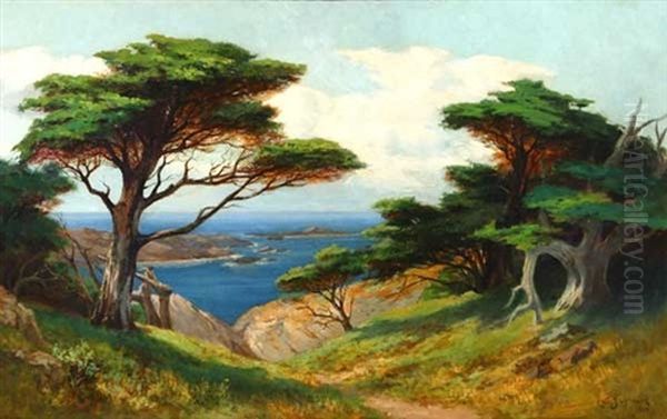 Cypress Near Blue Water, Point Lobos Oil Painting by Christian A. Jorgensen