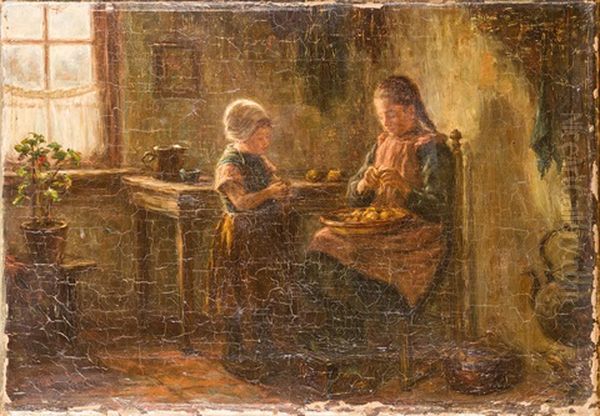 Madchen Mit Kleiner Schwester Bei Der Kuchenarbeit Oil Painting by Willem Jorissen
