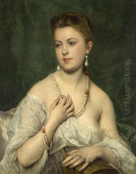 The Necklace Oil Painting by Adolphe Jourdan