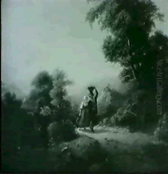 Junges Paar In Romantischer Landschaft Oil Painting by Michel Jousselin