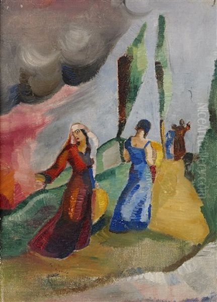 Landskap Med Figurer Oil Painting by Torsten Jovinge