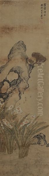 Painting Of Bees, Lingzhi, & Daffodils Oil Painting by Ju Lian