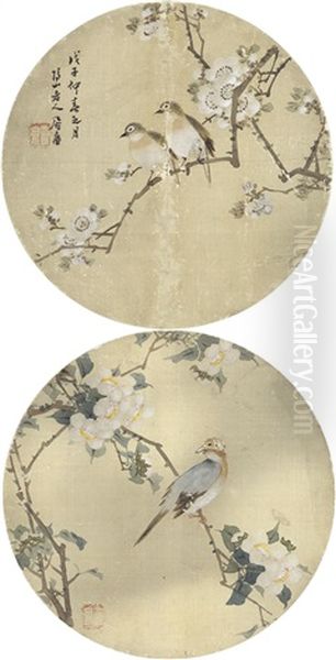 Ju Lian Flower And Bird Oil Painting by Ju Lian