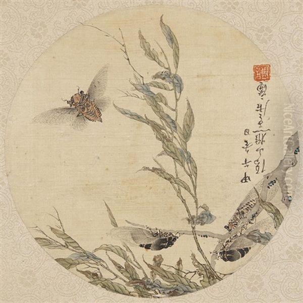 Cicada And Branches Oil Painting by Ju Lian