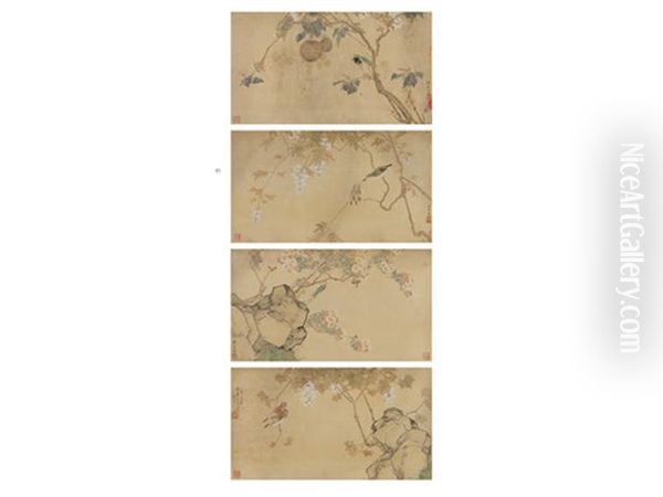 Flowers, Birds And Insects Oil Painting by Ju Lian