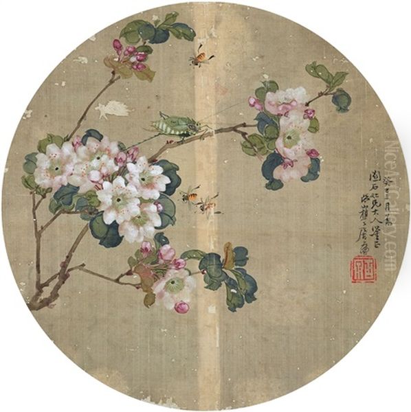 Flowers And Bees Oil Painting by Ju Lian