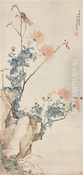 Chrysanthemum And Insect Oil Painting by Ju Lian