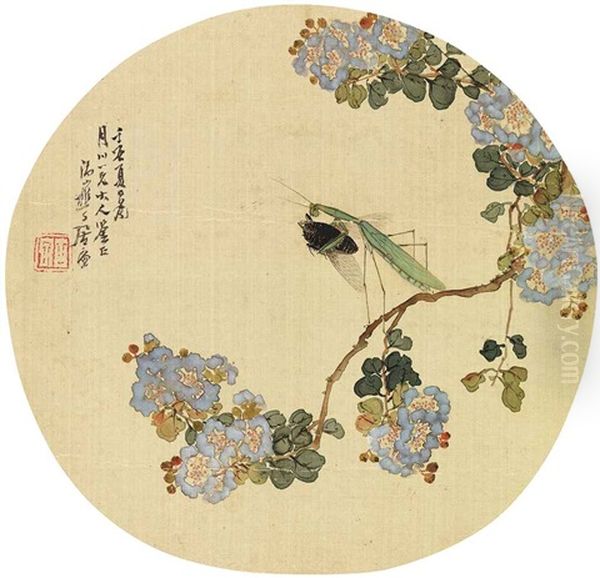 Mantis Stalking The Cicada Oil Painting by Ju Lian
