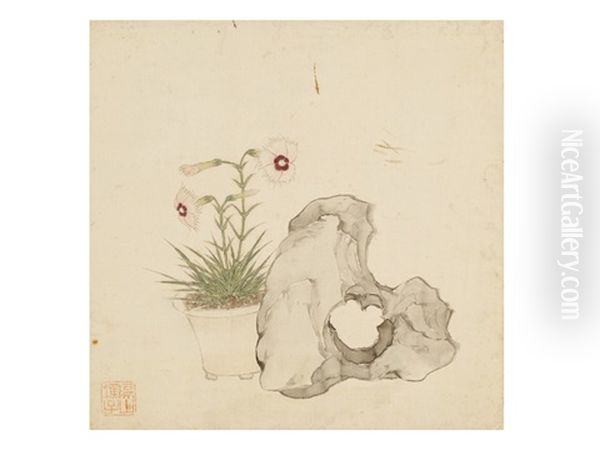 Flower With Stones Oil Painting by Ju Lian