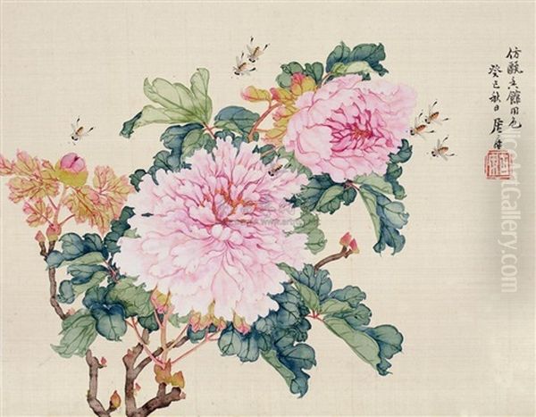 Peony Oil Painting by Ju Lian