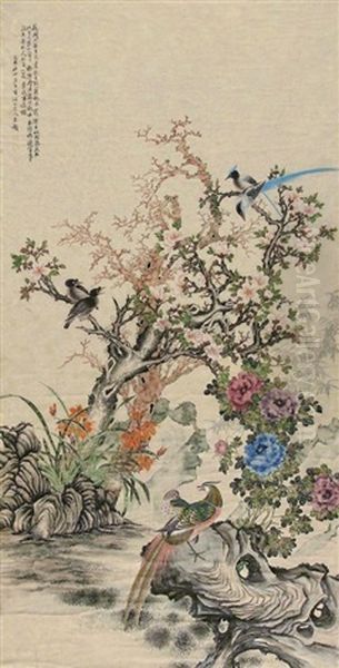 Flowers And Birds Oil Painting by Ju Lian
