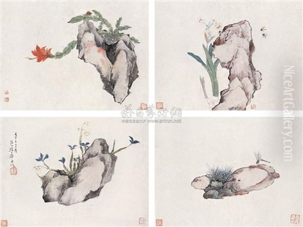 Insects And Flowers (+ 7 Others; 8 Works) Oil Painting by Ju Lian