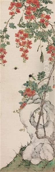 Flowers And Insects Oil Painting by Ju Lian