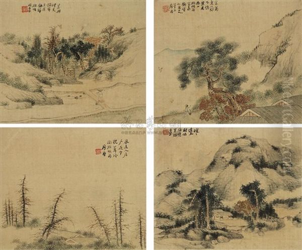 Landscape (+ 3 Others; 4 Works) Oil Painting by Ju Lian