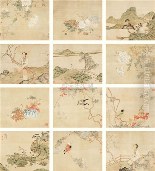 Landscape In Ancient Style (album Of 12) Oil Painting by Ju Lian