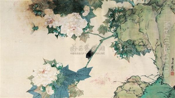 Grasshopper And Flowers Oil Painting by Ju Lian