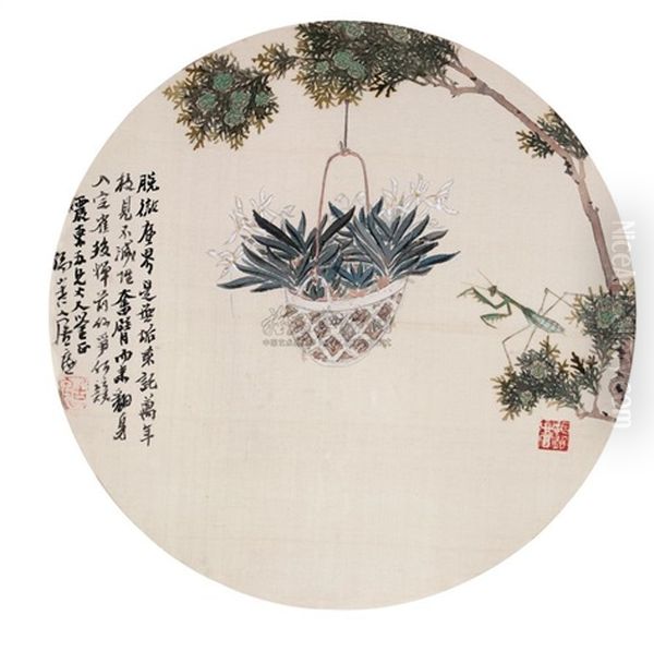 Flowers And Grasshopper Oil Painting by Ju Lian